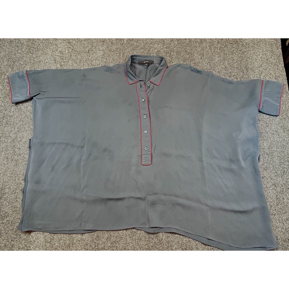 Gucci Blouse 100% Silk Asymmetric Bias Cut Blue Gray Oversize Italy 40 US 4 - Picture 4 of 11
